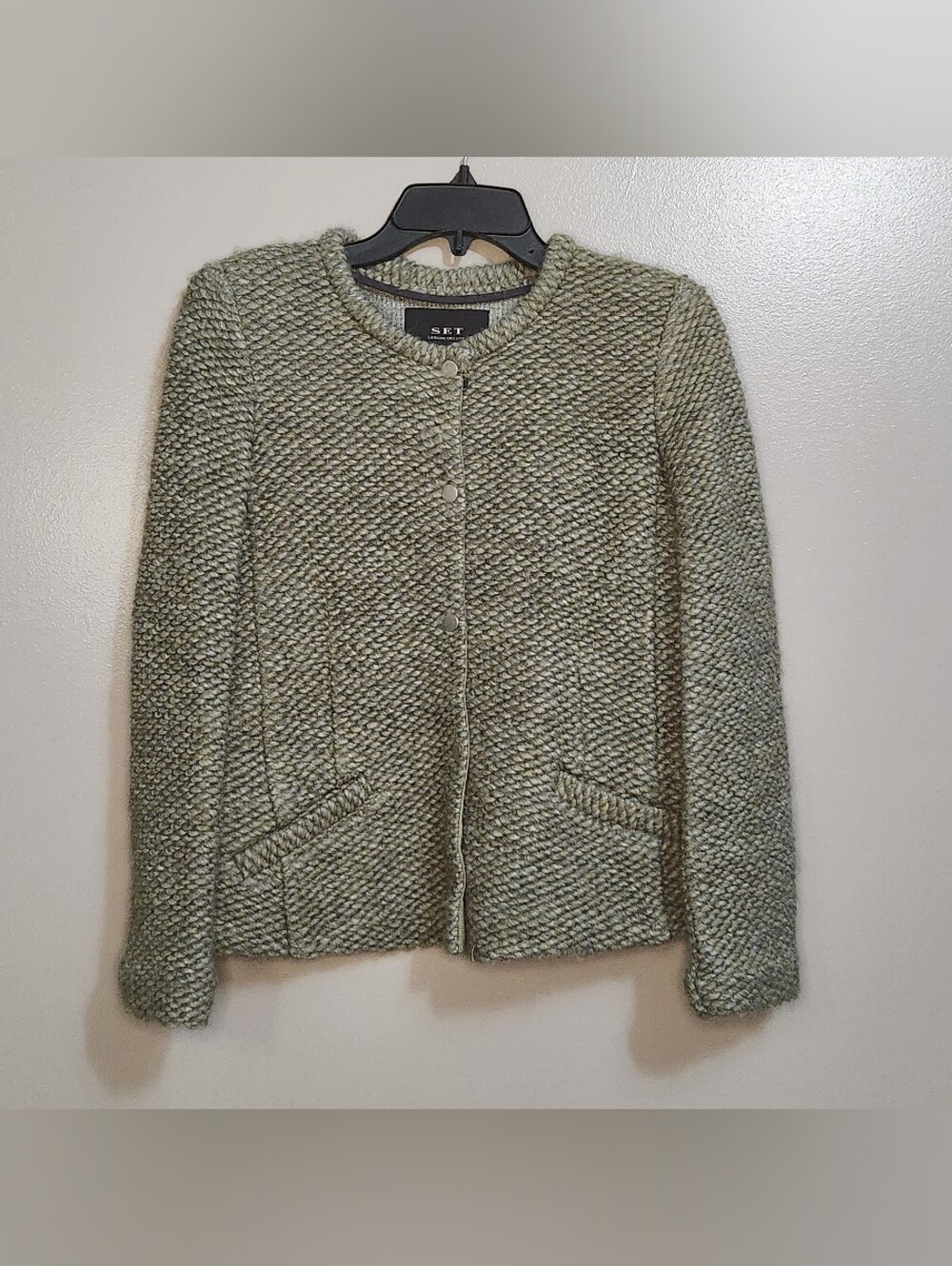 Set Urban Deluxe Women's Olive Wool Blend Knit Cardigan Jacket Size US 6